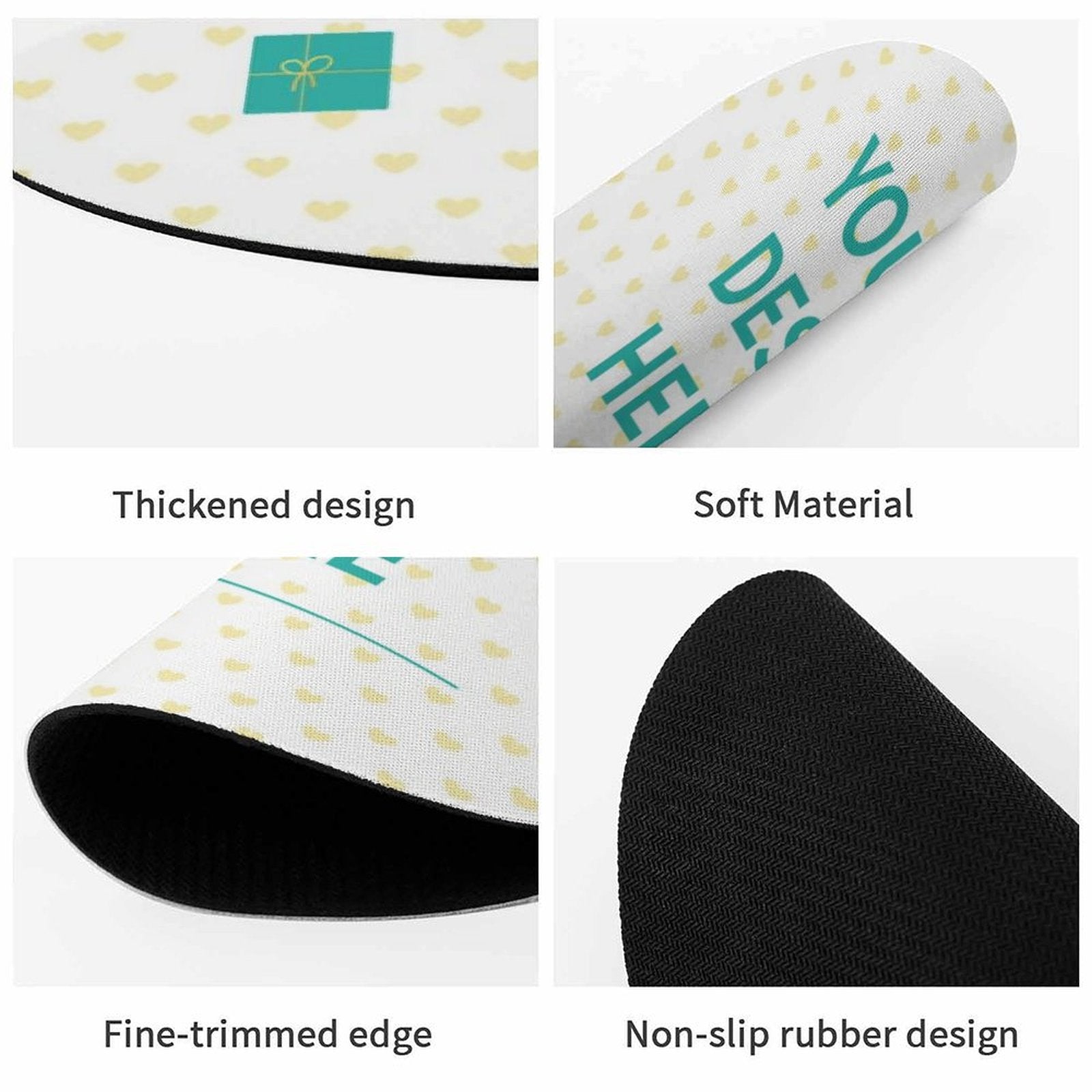 Custom mouse mat, waterproof with non-slip rubber base, perfect for office or gaming with YOU DESIGN HERE text.