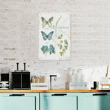 Metal tin sign with butterfly and botanical design, perfect home decor. Made in USA.