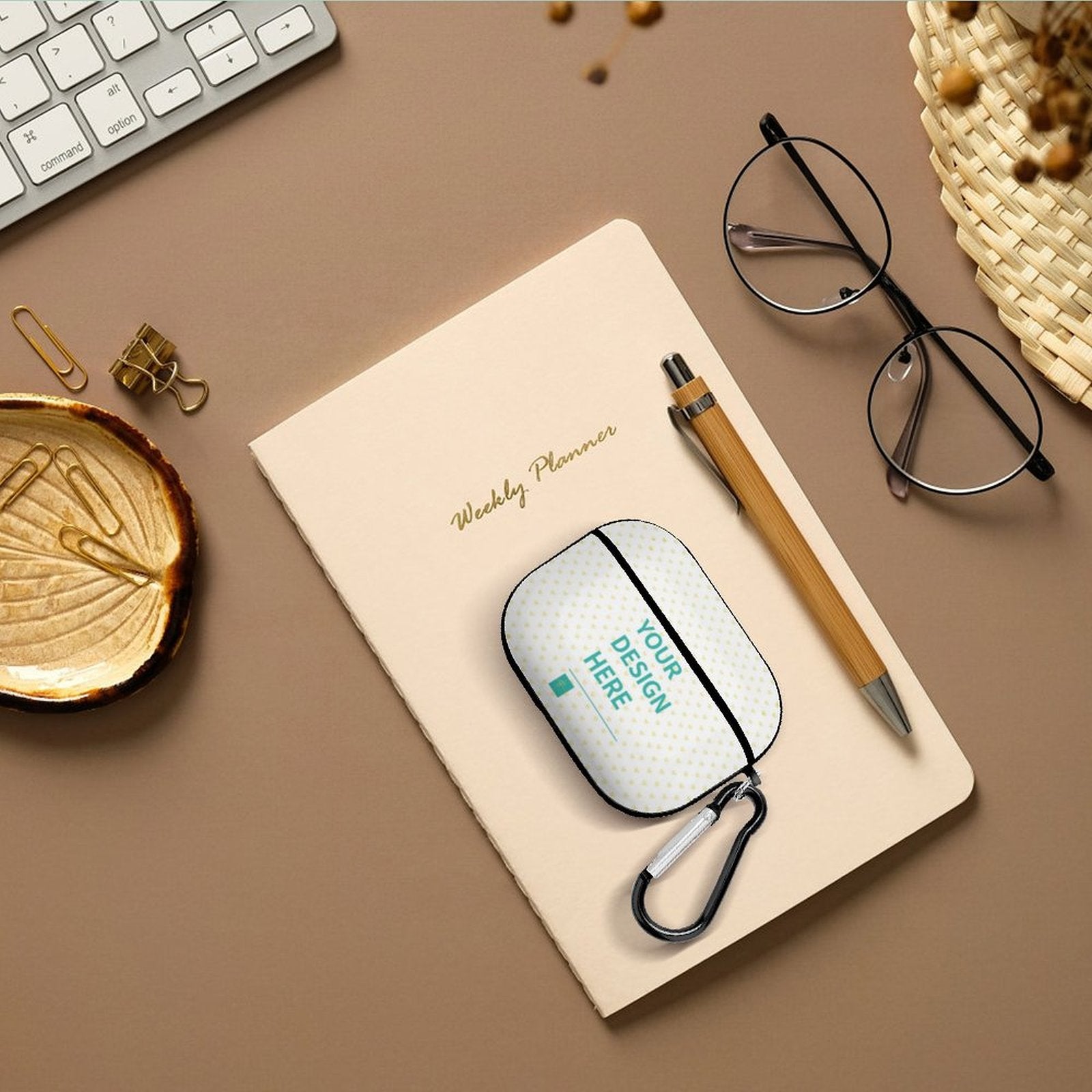 Custom AirPods Pro case with 'YOUR DESIGN HERE', PC hard shell case and carabiner for Apple AirPods Pro