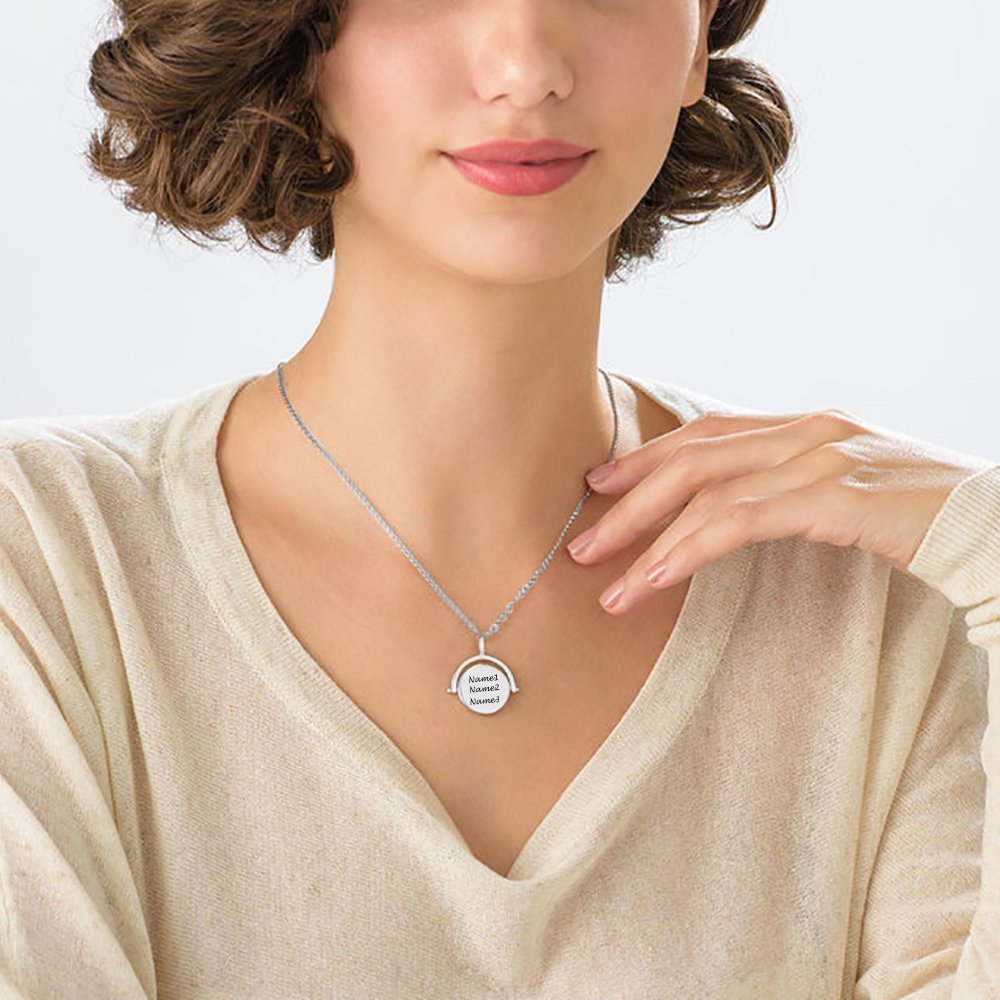 Personalized S925 Sterling Silver Rotary Carving Necklace with Custom Names - Jewelry Gift for Women