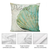 Plush pillow cover with teal seashell design, "Palourde" text, soft short plush material for sofa and living room