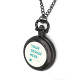 Personalized black pocket watch with customizable design area, ideal gift for birthdays and anniversaries, metal alloy.