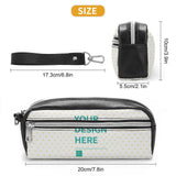 Customizable leather pen bag with double zipper and "YOUR DESIGN HERE", perfect for girls, women, and office.