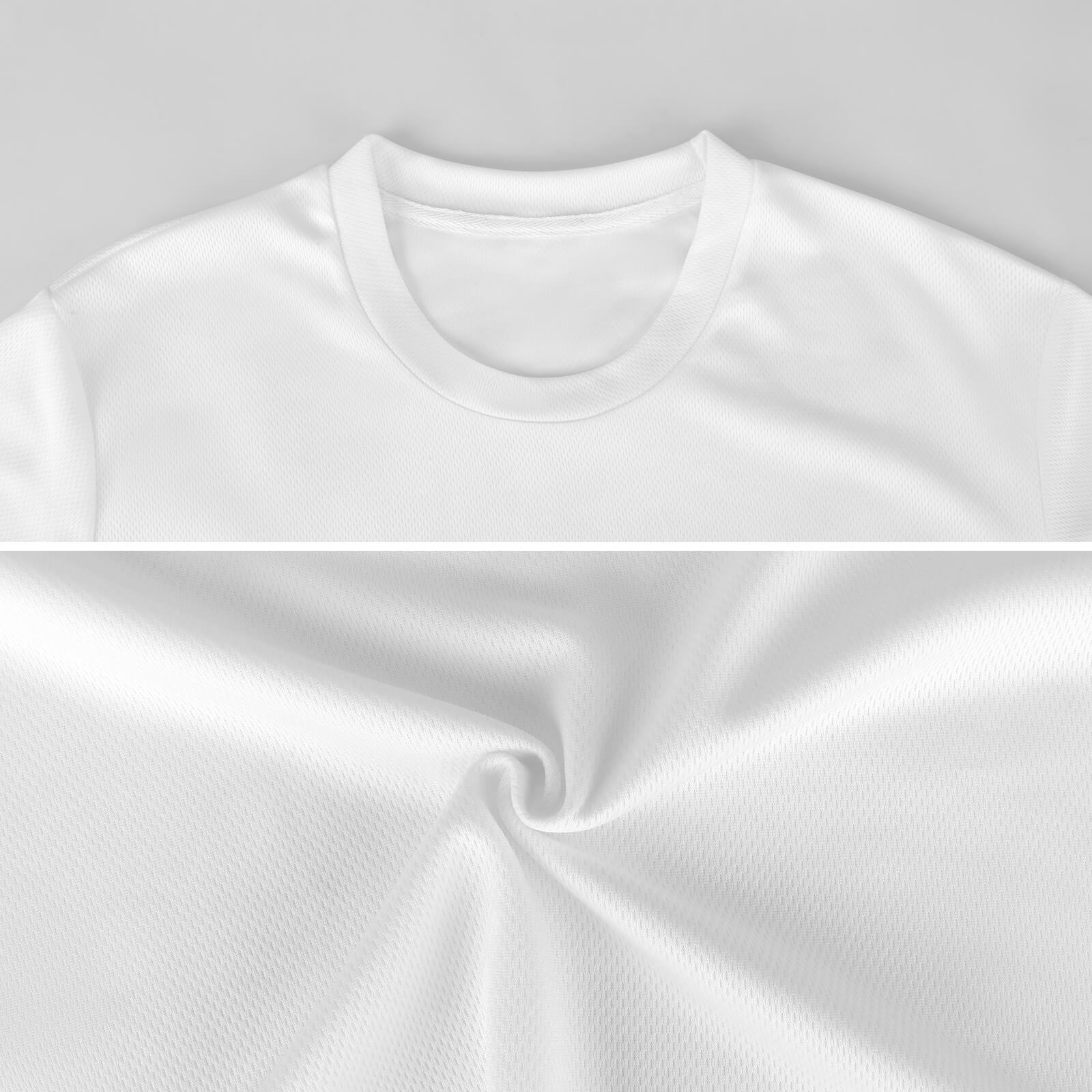 White men's short sleeve mesh t-shirt, detail of fabric and collar, perfect for custom designs at MyArtsyGift.com