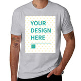 Customizable gray short sleeve t-shirt for men with 'YOUR DESIGN HERE' design, pure cotton apparel