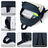 Navy blue kids backpack with polyester material, durable for school use. Features double zippers and side pockets.