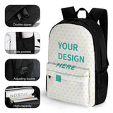 Customizable kids backpack with heart design, polyester material, side pockets and adjustable buckle, ideal for school use