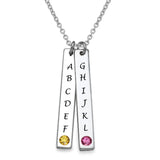 Custom Vertical Double Bar Necklace with engraved initials and gemstone accents, personalized gift for men or women