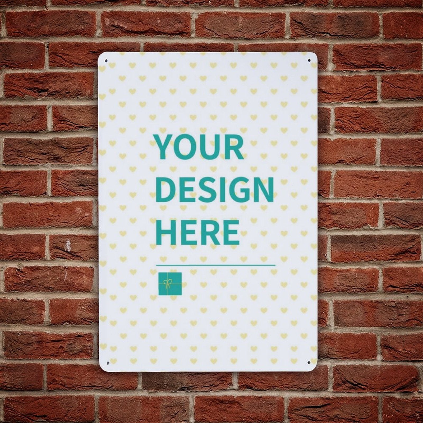 Custom aluminum sign, 'YOUR DESIGN HERE' perfect for personalized gifts, outdoor, or home decor.