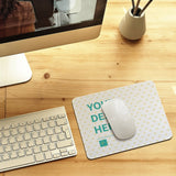 Customizable mouse pad with YOUR DESIGN HERE text, featuring a non-slip and waterproof design for office or home use.
