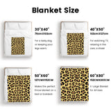 Leopard print flannel blanket size guide: 30x40, 40x50, 50x60, and 60x80 sizes. Perfect for all uses.