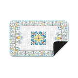 Mediterranean entrance doormat featuring floral and ornamental design with rubber backing