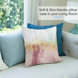 Abstract art plush pillow cover for sofa, pink and gold tones, soft fabric, skin-friendly, living room decor