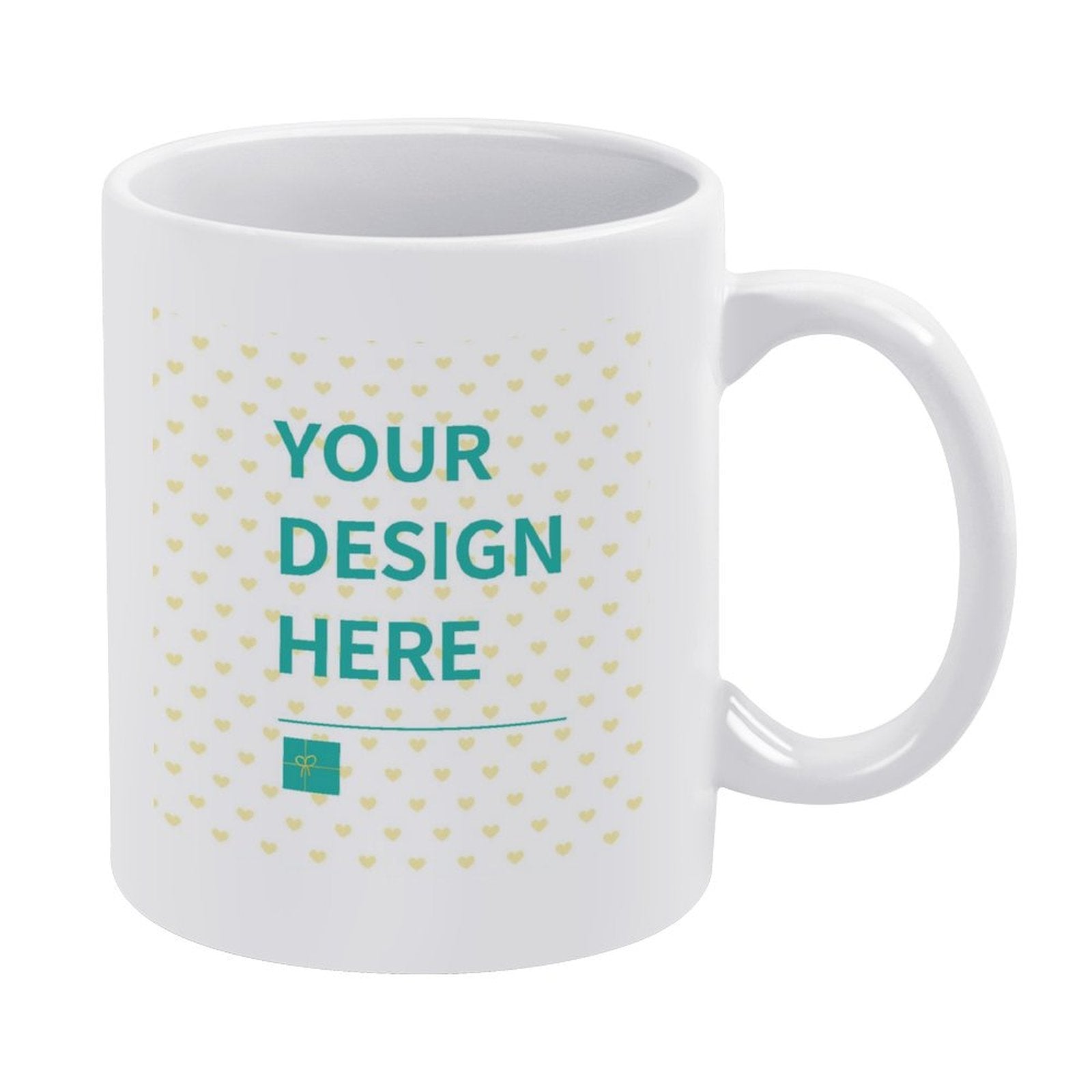 Personalized white ceramic mug with custom design option, perfect for gifts.