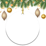 Blank round ceramic Christmas ornament with gold hanging string and Xmas tree decor
