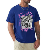 Blue men's short sleeve Fearless Tiger crew neck t-shirt, cotton tee, streetwear style