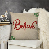 Christmas Believe pillow cover, linen square cushion case for sofa, couch, bed, or car