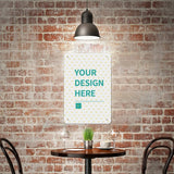 Customizable metal tin sign with YOUR DESIGN HERE text, perfect for cafe decor, made in USA.