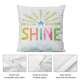 Plush pillow cover with 'SHINE' design, soft fabric and invisible zipper. Ideal for sofa or home decor.