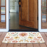 Floral entrance doormat with watercolor flower, fruit design for indoor or outdoor use.