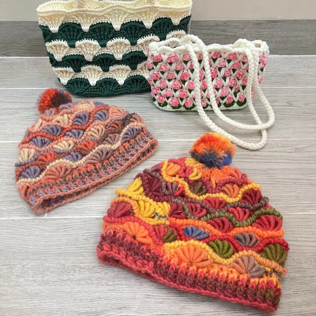 Handmade knitted hats and crochet bags, perfect Fall and Winter accessory. Made from soft wool, a great gift for women.