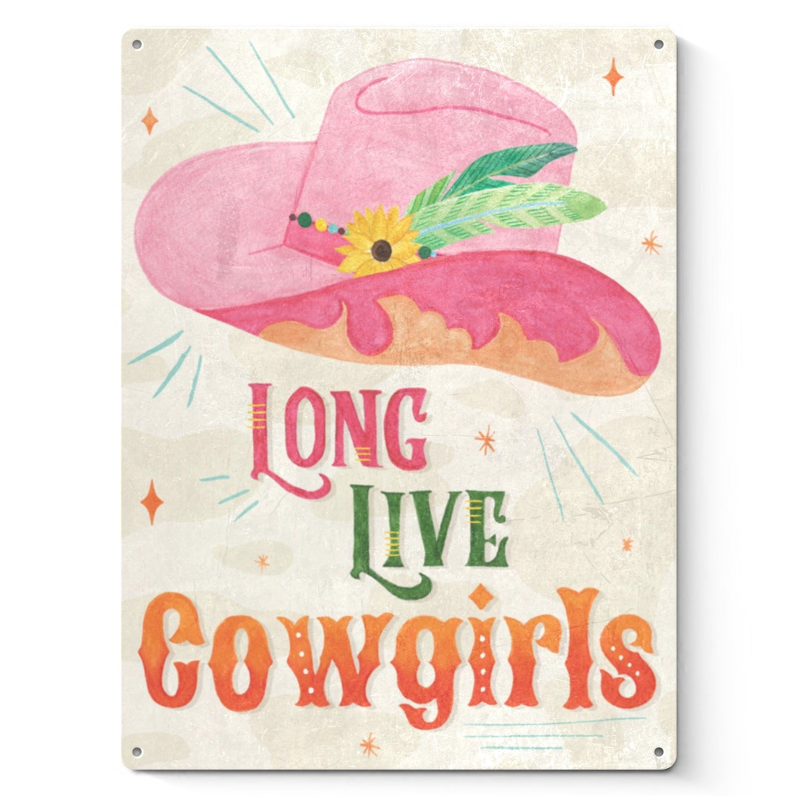 Cowgirl Club III tin sign with pink cowboy hat, "Long Live Cowgirls" text, home decor
