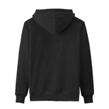 Black Gildan men's hooded sweatshirt back view, cotton, men's apparel
