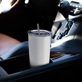 20 oz Personalized Coffee Tumbler, heart pattern, in car cup holder. Perfect for travel.