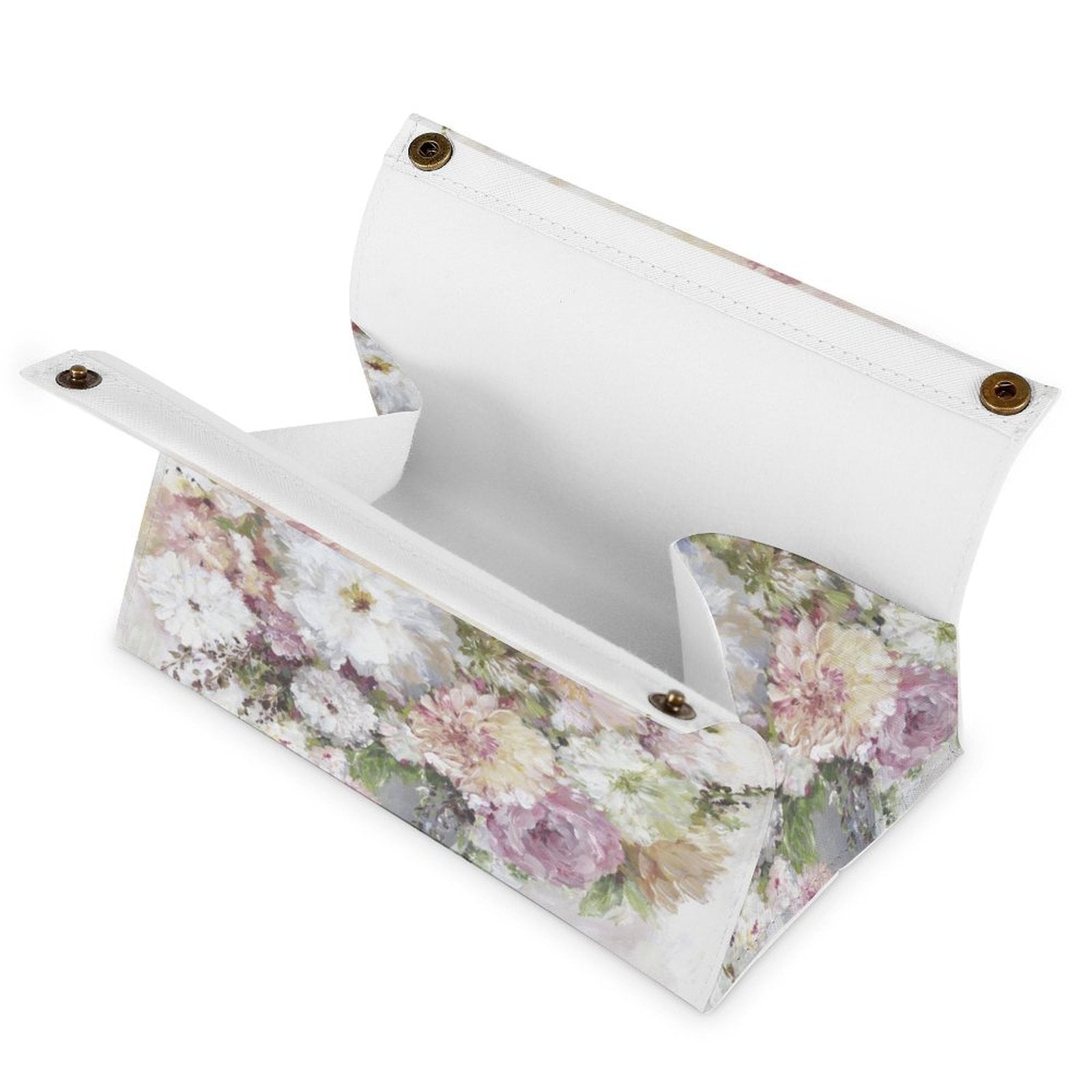 PU tissue box cover with floral design, rectangular facial tissue holder for home and office decor.
