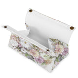PU tissue box cover with floral design, rectangular facial tissue holder for home and office decor.