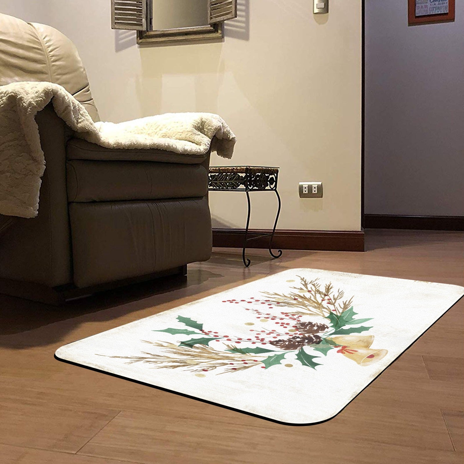 Christmas bells entrance doormat with festive watercolor design for indoor and outdoor use