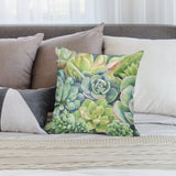 Watercolor succulent pillow cover, soft plush botanical design for sofa and living room decor, short plush fabric