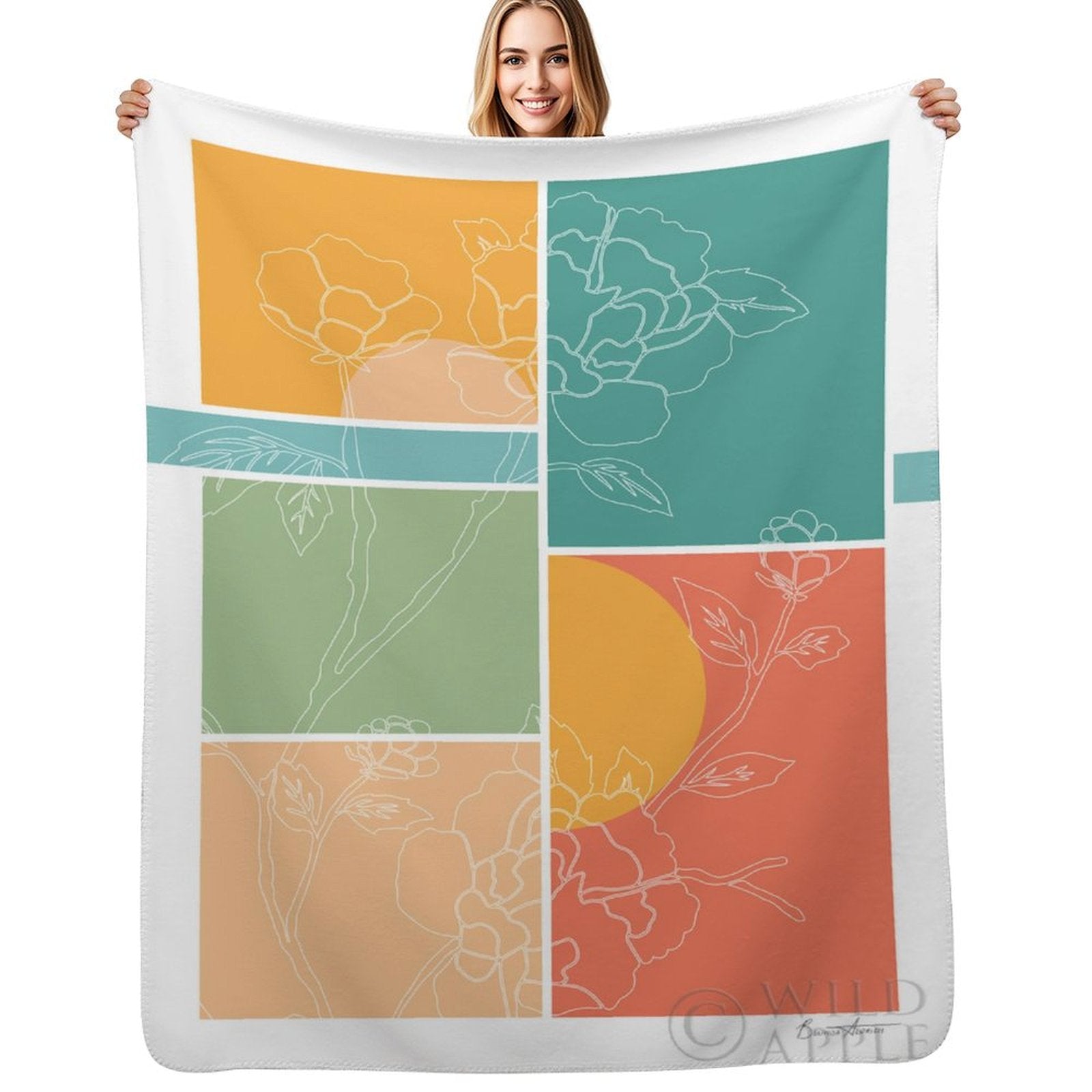 Floral fleece blanket in colorful design, perfect for bed, sofa, travel, with 'WILD' text by MyArtsyGift