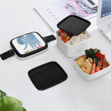 Kids' double-layer bento lunch box with elephant design and DREAM BIG text, white container with food, perfect for school