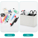 PU leather desk organizer, before and after organization. Custom pen holder for office supplies