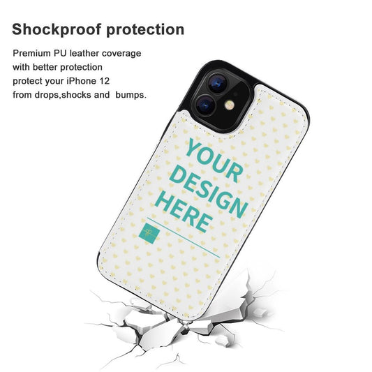 Personalized iPhone 12 case with PU leather, featuring custom design and shockproof protection for iPhone 12 series