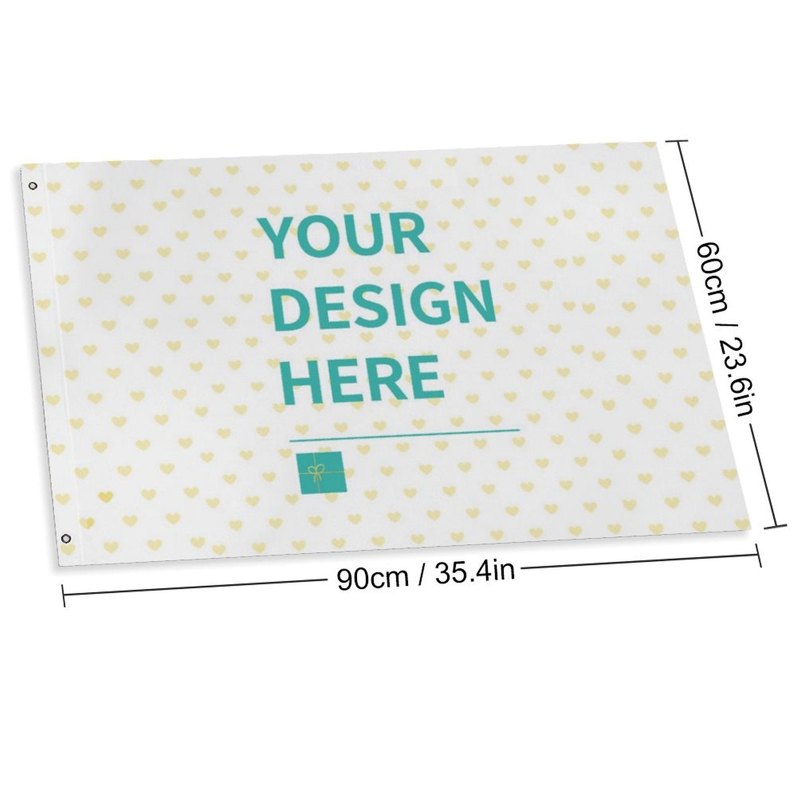 Customizable flag with 'Your Design Here' text, perfect for outdoor decoration, made of polyester fabric.