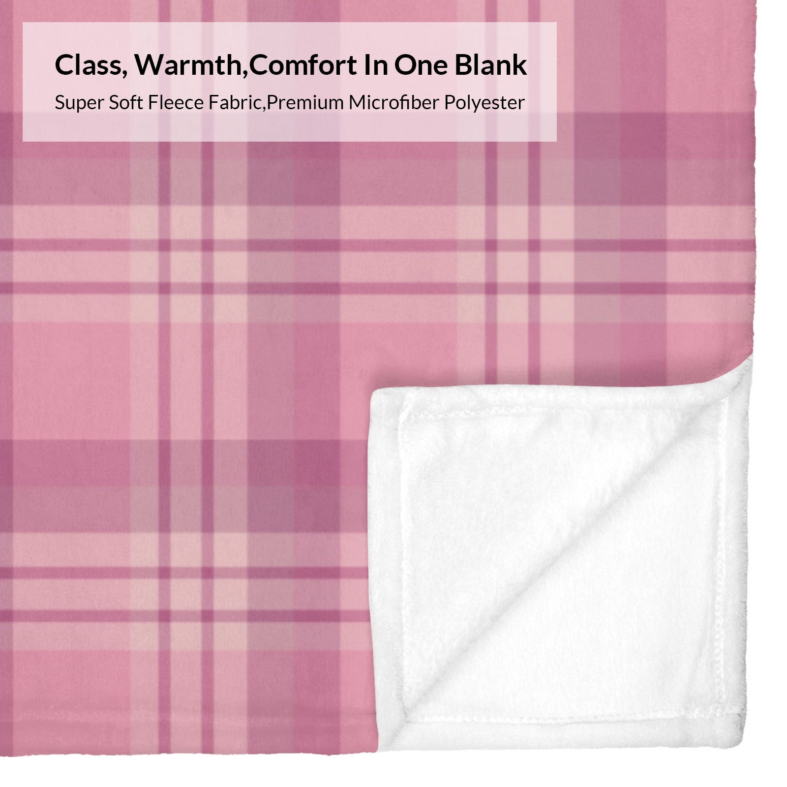 Pink buffalo plaid flannel blanket with text, super soft fleece fabric, perfect for cozy comfort.