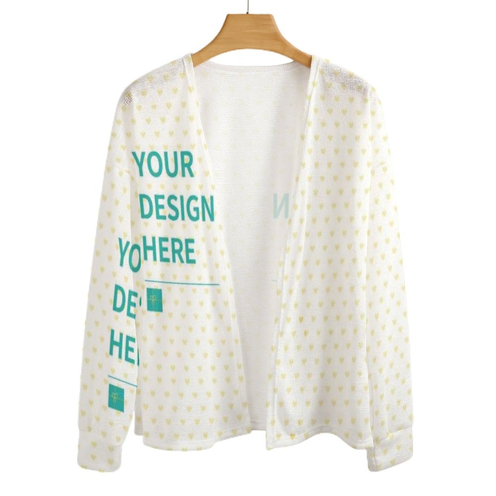 Custom white short cardigan with design, personalized open front outerwear for women