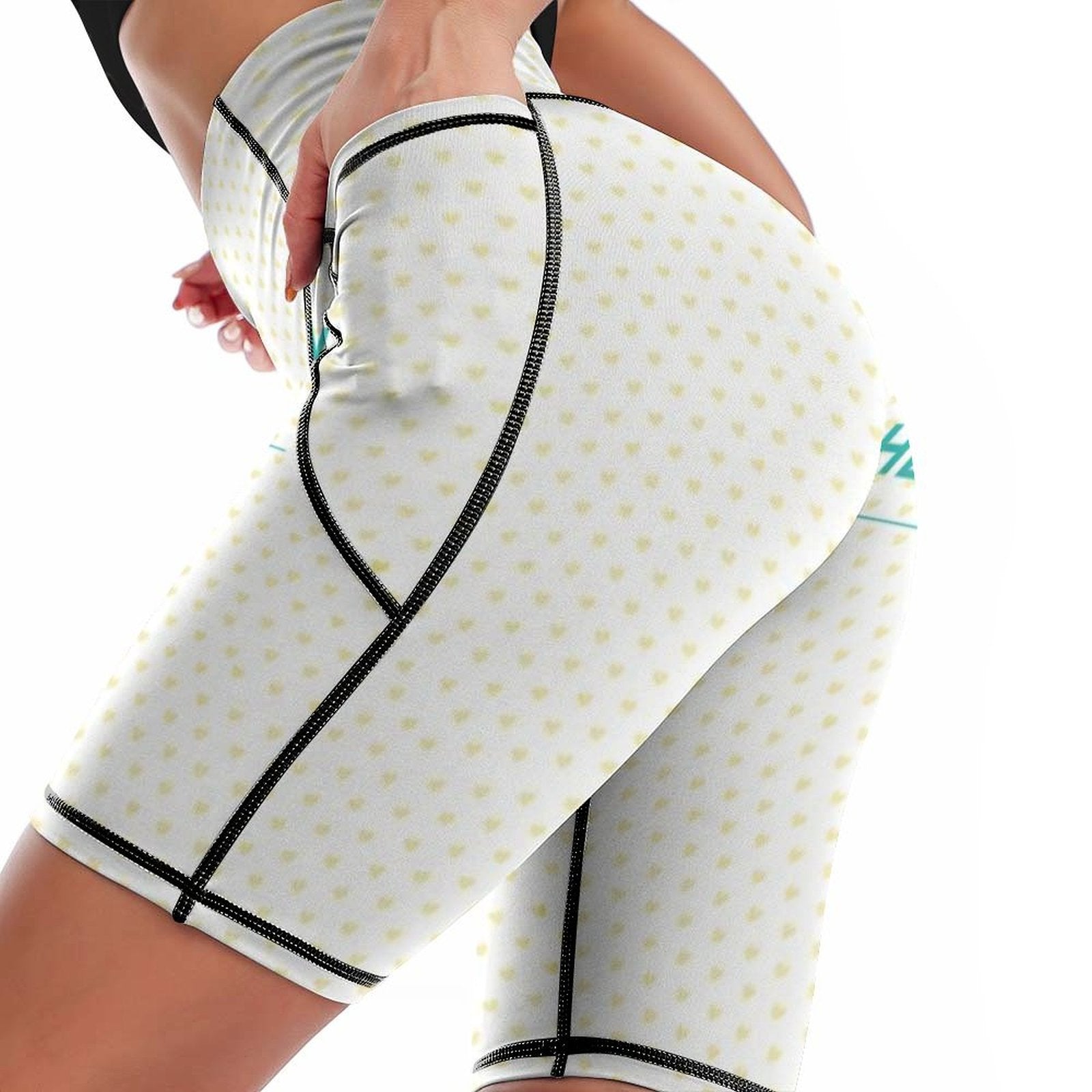 Custom heart patterned high waisted yoga capris, white leggings for women from MyArtsyGift