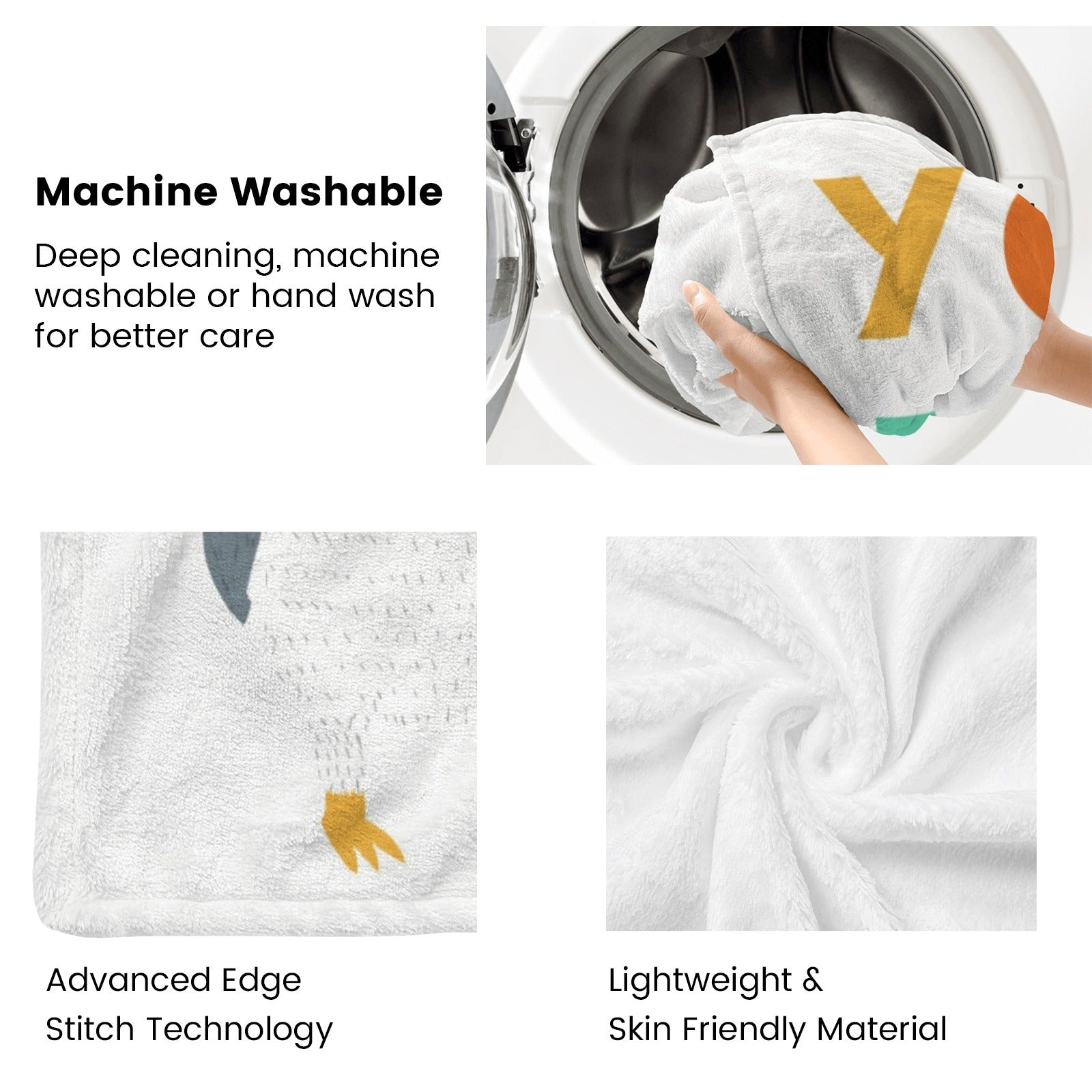 Machine Washable Penguin Blanket for Kids, Lightweight, Super Soft and Skin Friendly, Machine Washable