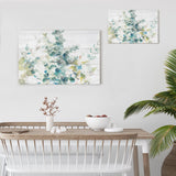 Eucalyptus I on Shiplap Canvas Print in a modern dining room with eucalyptus art.