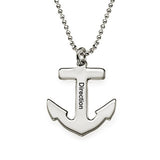 Silver Anchor Necklace for Men with 'Direction' engraving. Custom nautical jewelry gift