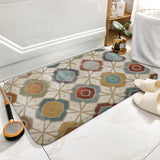 Coral velvet bath rug with geometric pattern in bathroom, non-slip and quick-drying