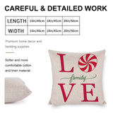 Christmas pillow cover, cotton linen material, "LOVE family VE" text, candy cane design, home decor, MyArtsyGift