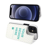 Personalized iPhone 12 series wallet phone case with your design, white PU leather flip cover with card slots.