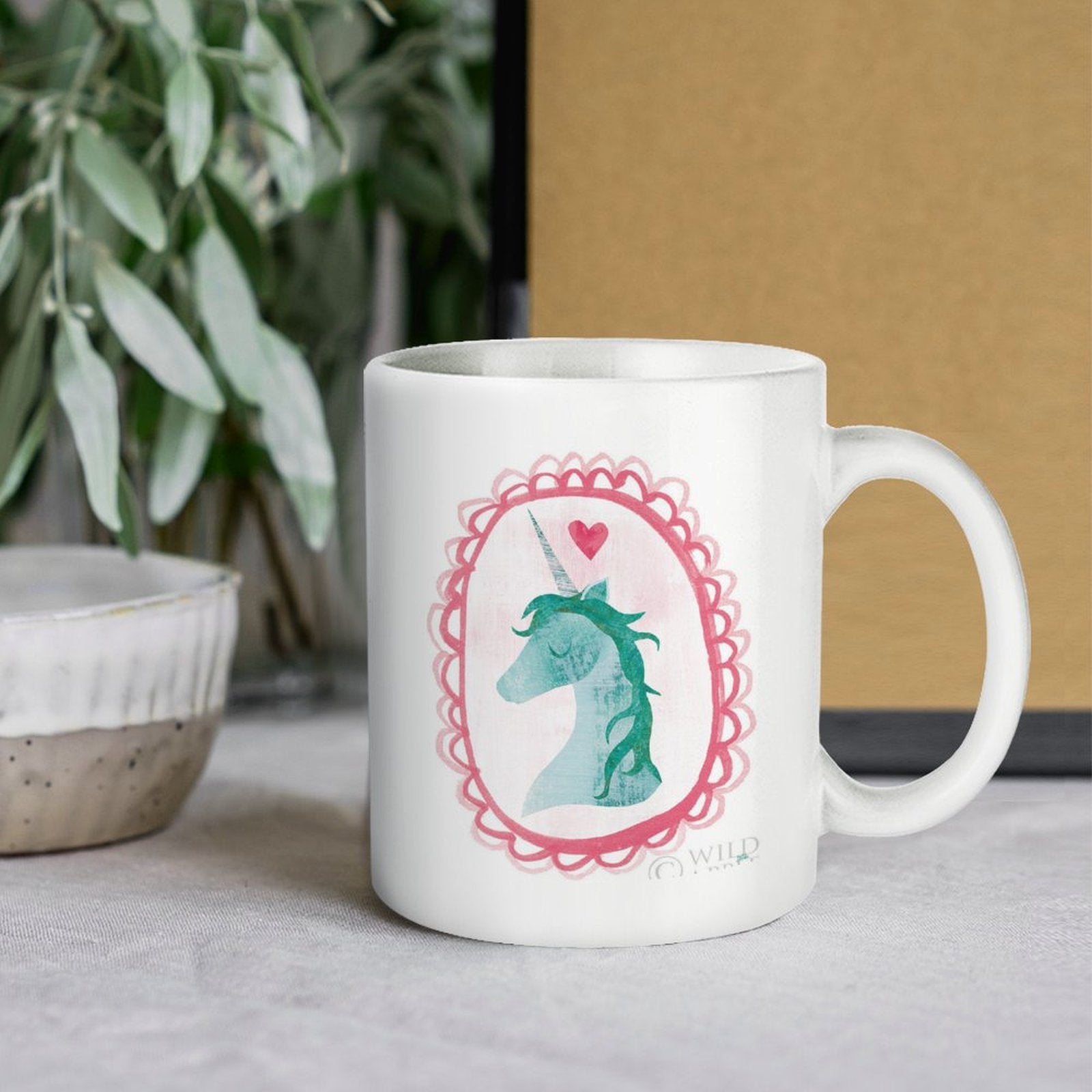 White ceramic Unicorn Magic II mug with cute illustration; perfect gift, home or office.