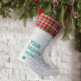 Personalized sequin Christmas stocking with plaid cuff and custom design option, fireplace hanging stocking decoration