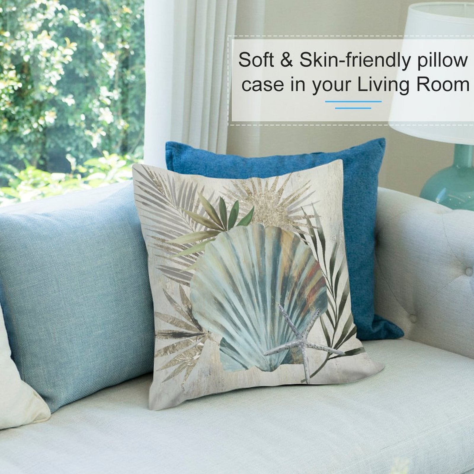 Soft, skin-friendly throw pillow cover with seashell design, for living room decor, soft plush fabric