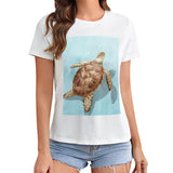 White women's t-shirt with graphic print of sea turtle design